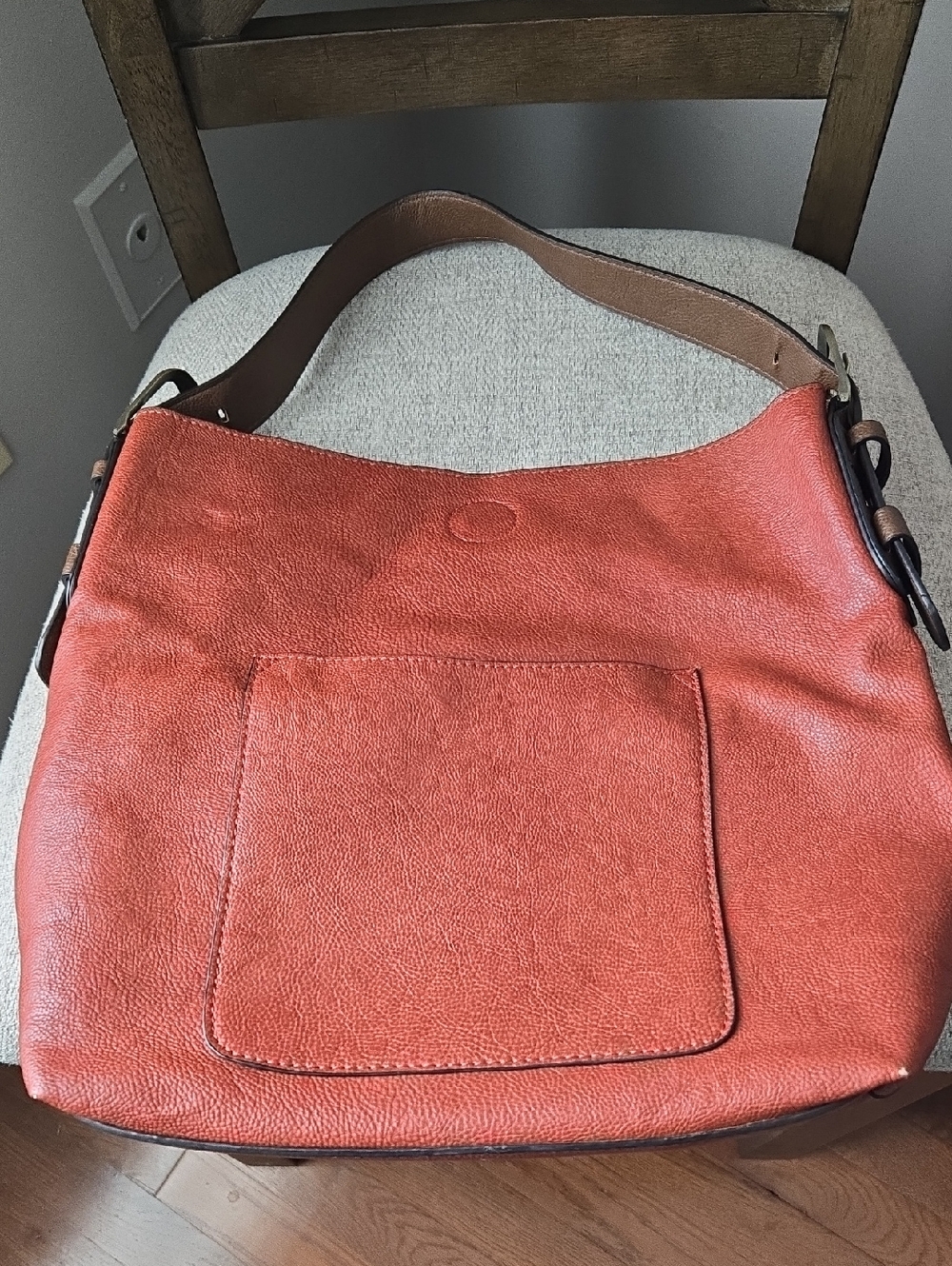 Orange Leather Hobo Shoulder Bag - Women's Fashion Tote